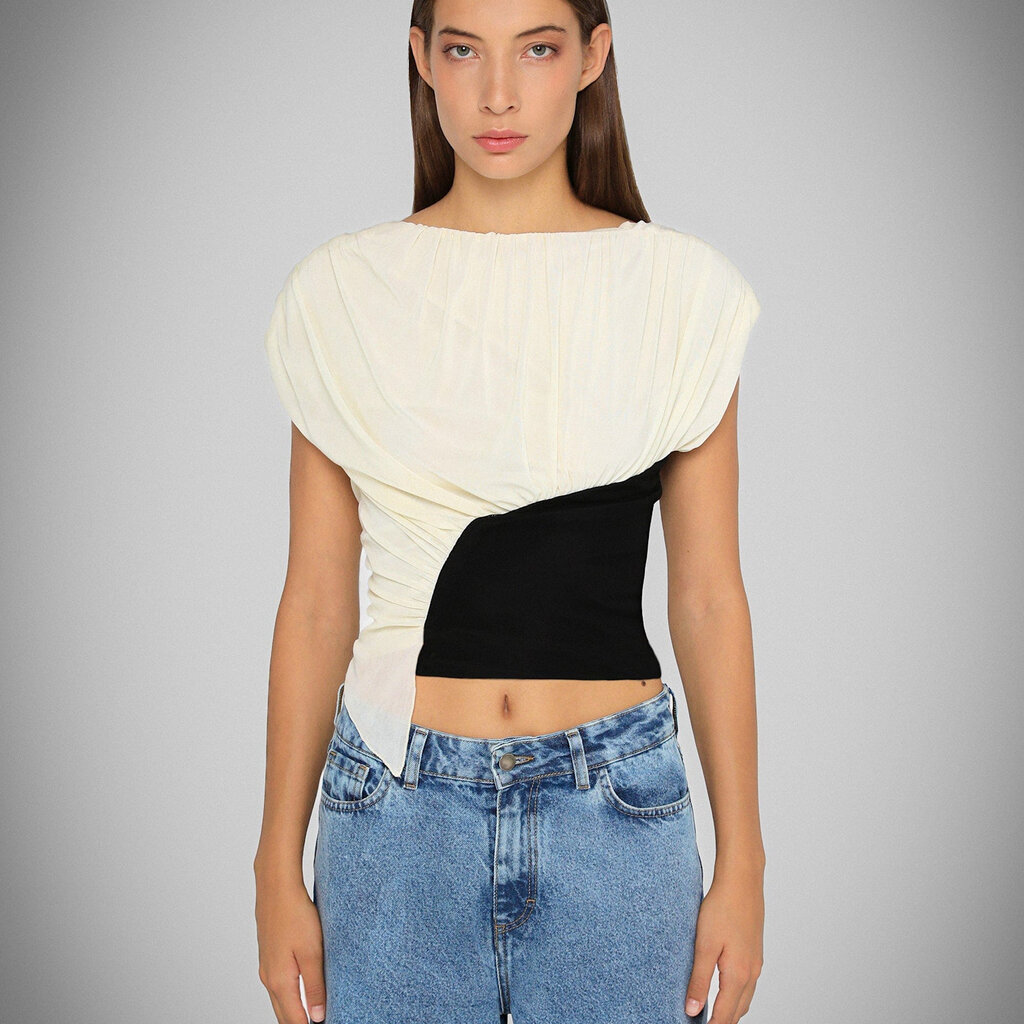LAAGAM GEMINI ECRU DRAPED TOP BPSS2404