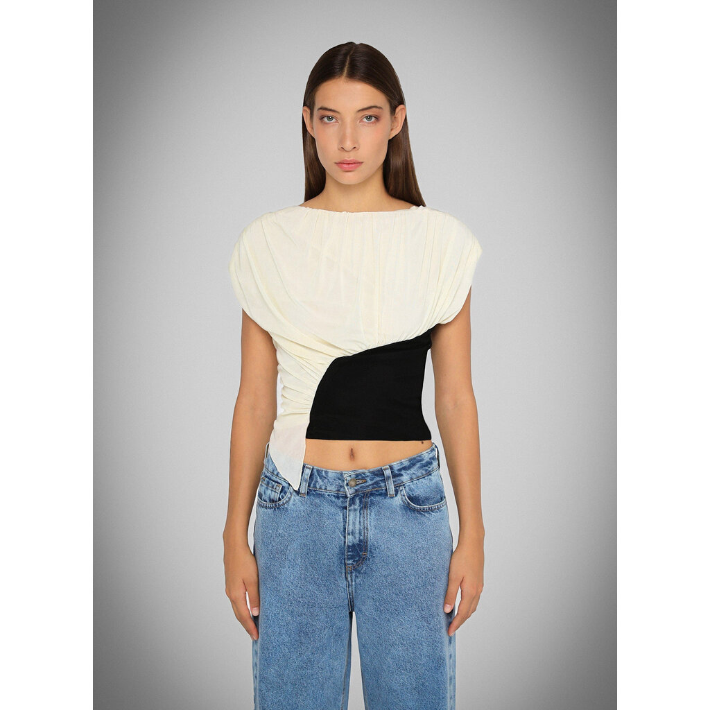 LAAGAM GEMINI ECRU DRAPED TOP BPSS2404