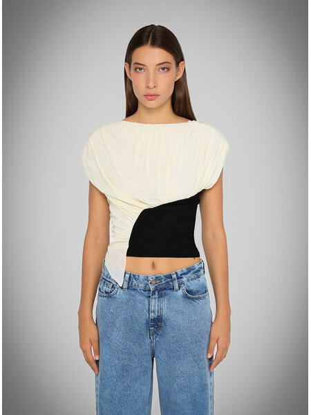 LAAGAM GEMINI ECRU DRAPED TOP BPSS2404