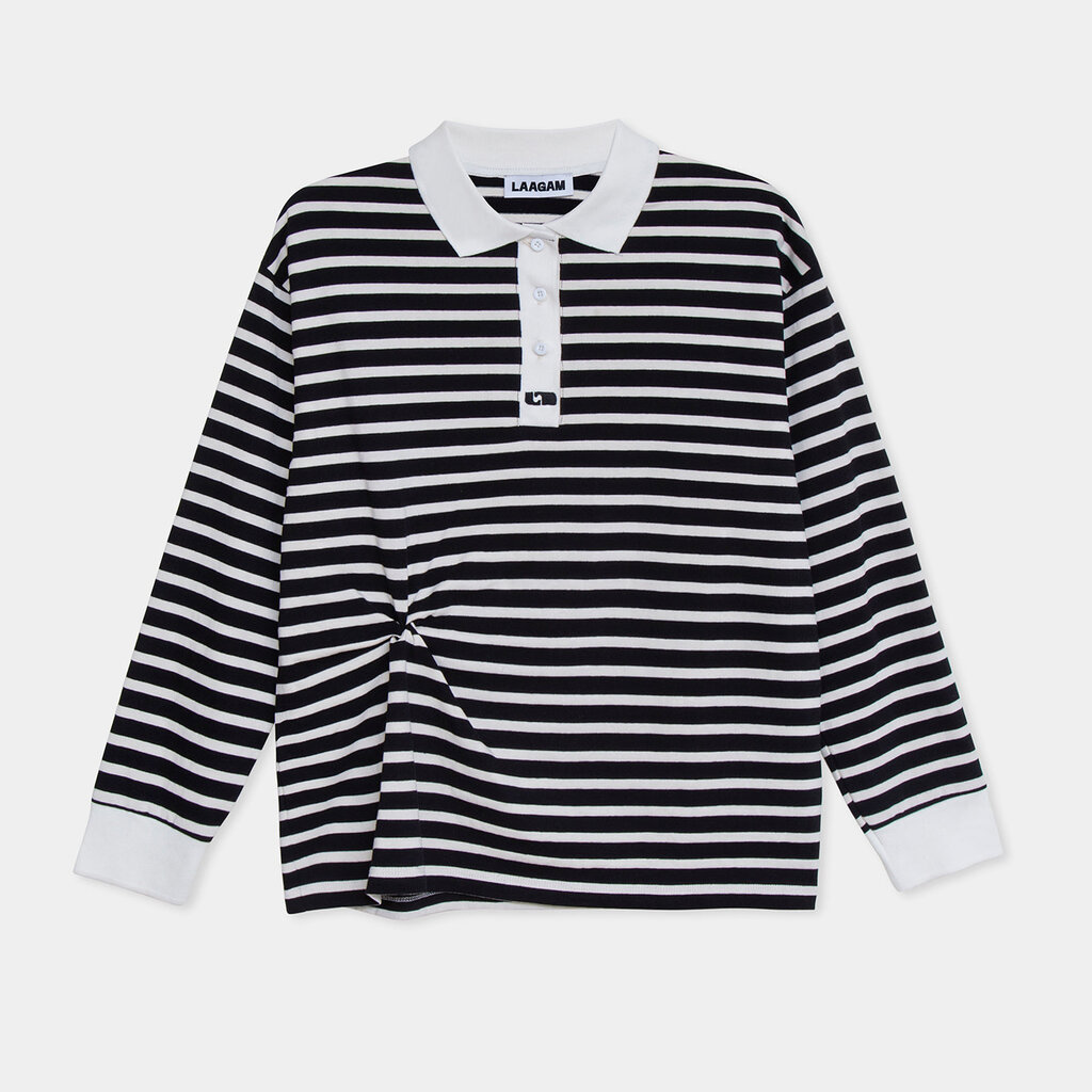 LAAGAM DUSE BLACK STRIPED LONGSLEEVE POLO T-SHIRT TS/M1013