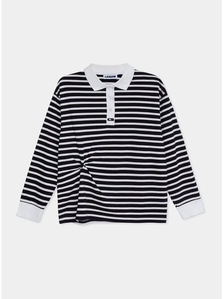 LAAGAM DUSE BLACK STRIPED LONGSLEEVE POLO T-SHIRT TS/M1013