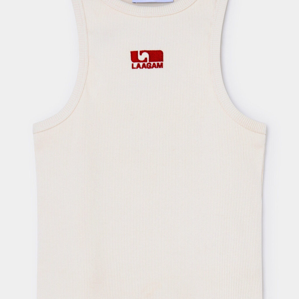 LAAGAM ECRU EMBROIDERED LOGO TANK TOP TSFW2302