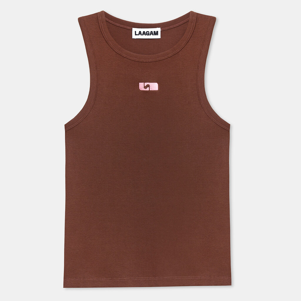 LAAGAM BROWN EMBROIDERED LOGO TANK TOP TS/M1000