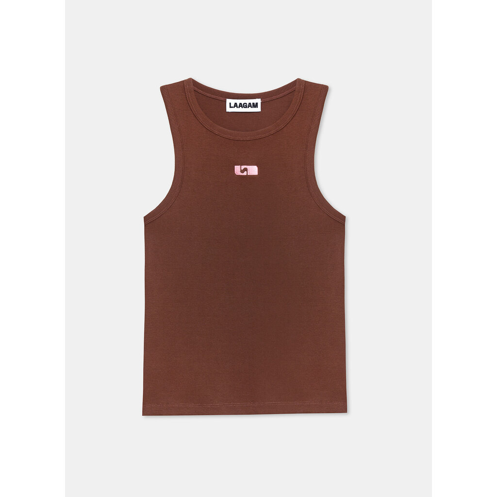LAAGAM BROWN EMBROIDERED LOGO TANK TOP TS/M1000