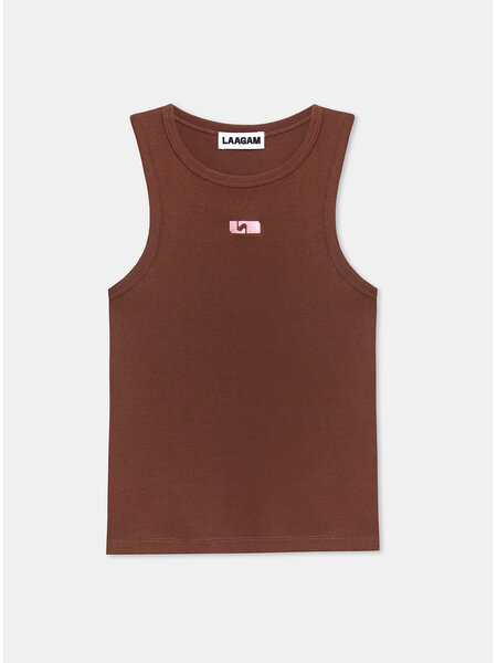 LAAGAM BROWN EMBROIDERED LOGO TANK TOP TS/M1000