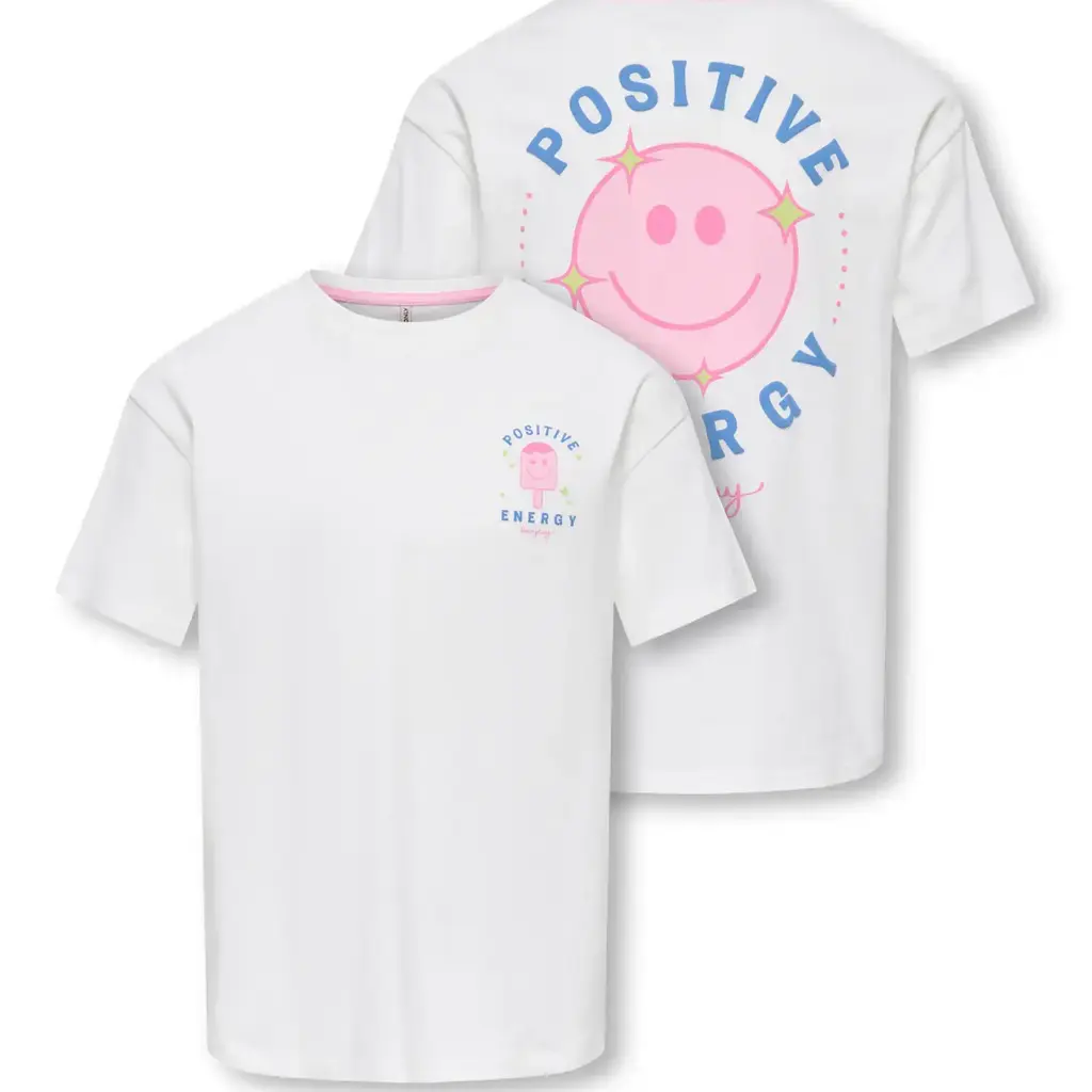KIDS ONLY KOGROSITA LIFE S/S LOOSE LONG TOP JRS 15380445 Cloud Dancer Positive