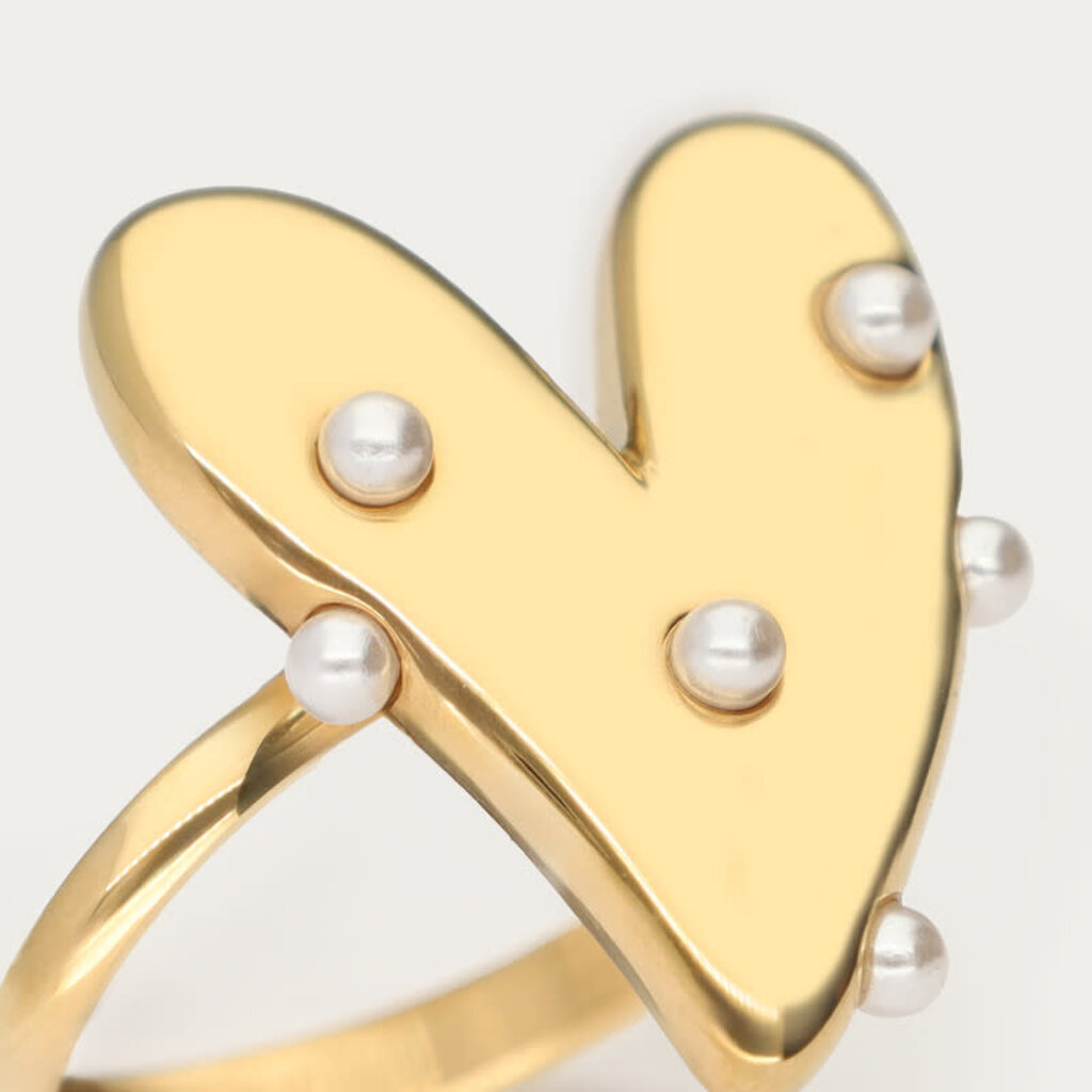 Ring big heart with pearls MJ09319 Goud
