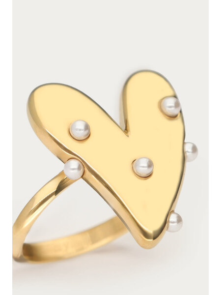 Ring big heart with pearls MJ09319 Goud