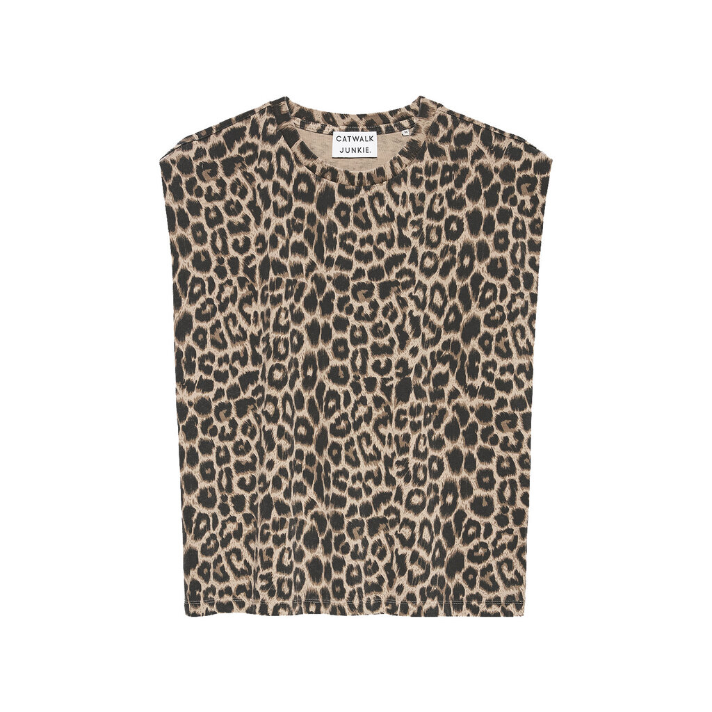 CATWALK JUNKIE Folded shoulder leopard singlet 2602020003 Grey Morn