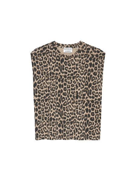 CATWALK JUNKIE Folded shoulder leopard singlet 2602020003 Grey Morn