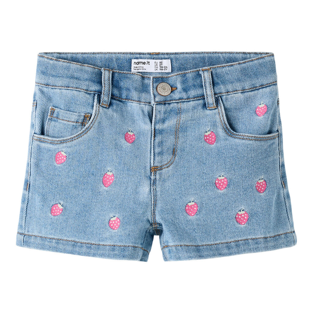 name it NMFROSE REG EMB SHORTS 6202-IZ 13254122 Light Blue Denim STRAWBERRY
