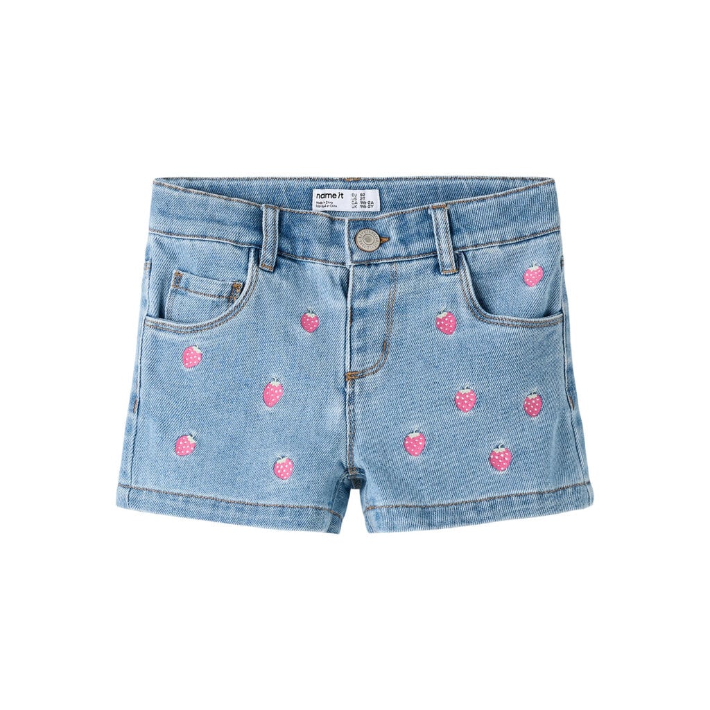 name it NMFROSE REG EMB SHORTS 6202-IZ 13254122 Light Blue Denim STRAWBERRY