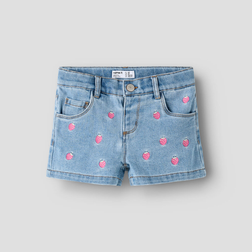 name it NMFROSE REG EMB SHORTS 6202-IZ 13254122 Light Blue Denim STRAWBERRY