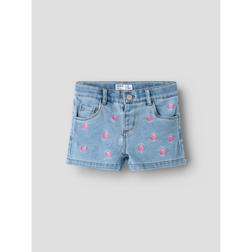 name it NMFROSE REG EMB SHORTS 6202-IZ 13254122 Light Blue Denim STRAWBERRY