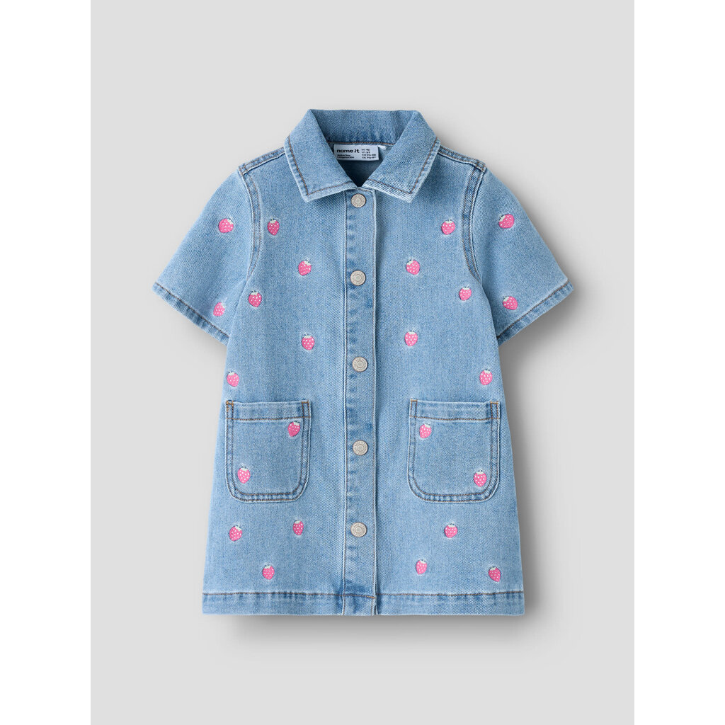 name it NMFLAILA SS EMB DRESS 6202-IZ 13255050 Light Blue Denim STARWBERRY
