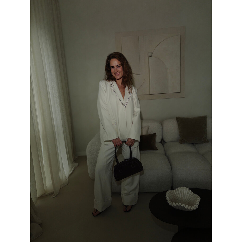 Oversized blazer met studs - offwhite