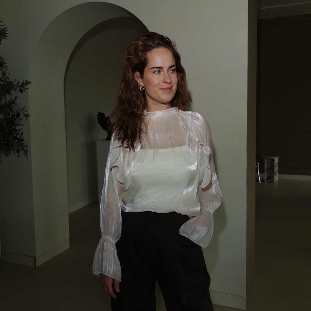 Seethrough blouse ruffle - peach