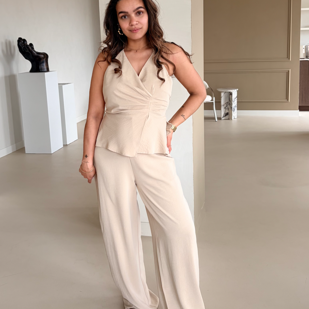 Jumpsuit halternek - beige