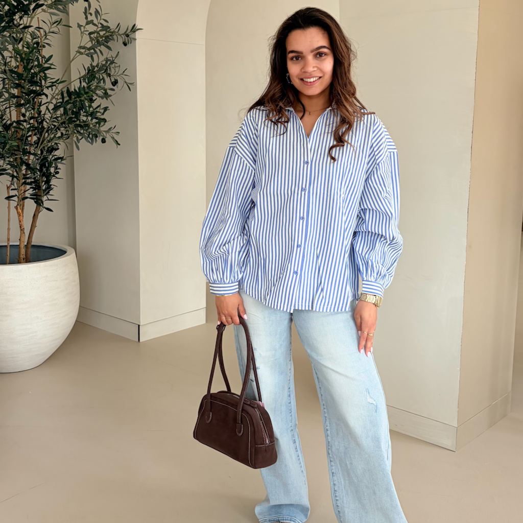Blouse gestreept seersucker - blue
