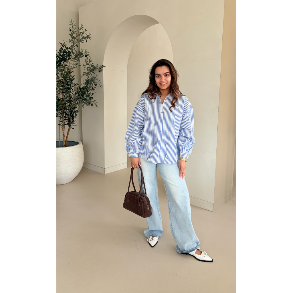 Blouse gestreept seersucker - blue