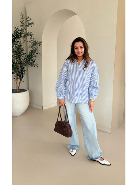 Blouse gestreept seersucker - blue