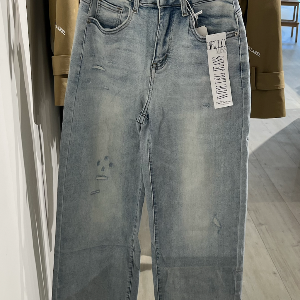 Jeans stretch wide leg destroyed - light blue