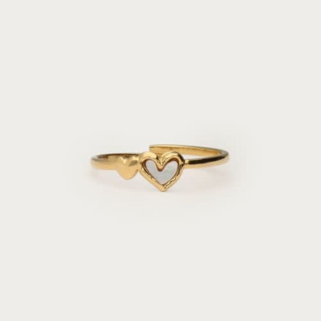 Ring met dubbel wit hartje MJ16086 Goud