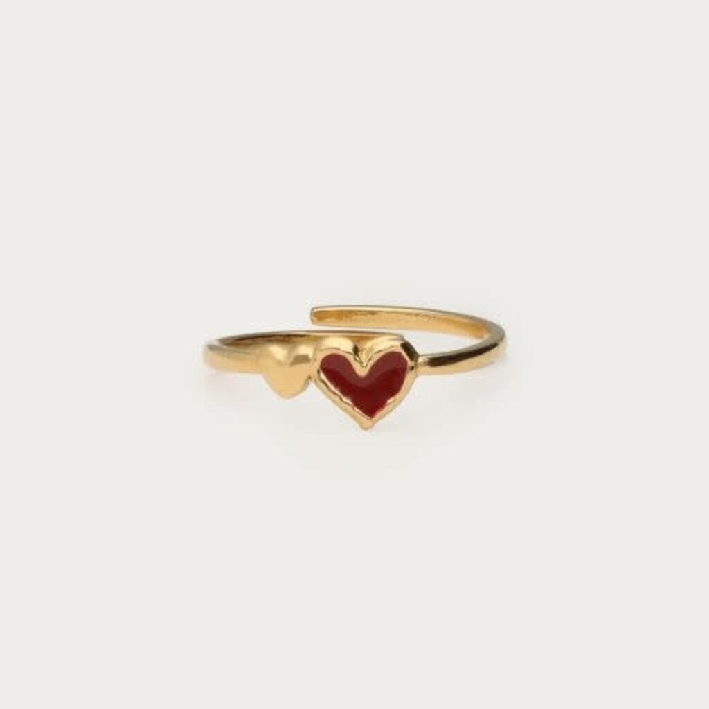Ring met dubbel rood hartje MJ16085 goud