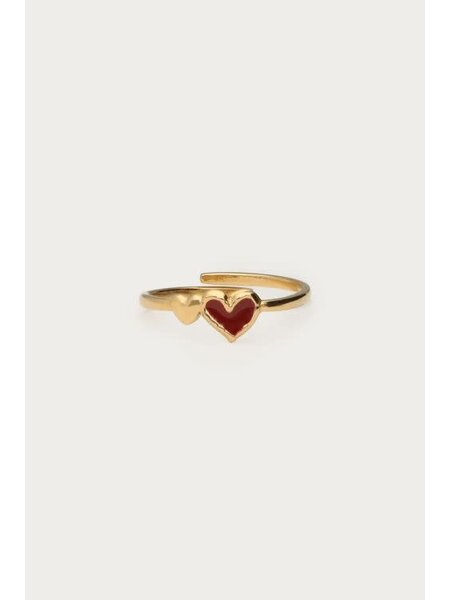 Ring met dubbel rood hartje MJ16085 goud