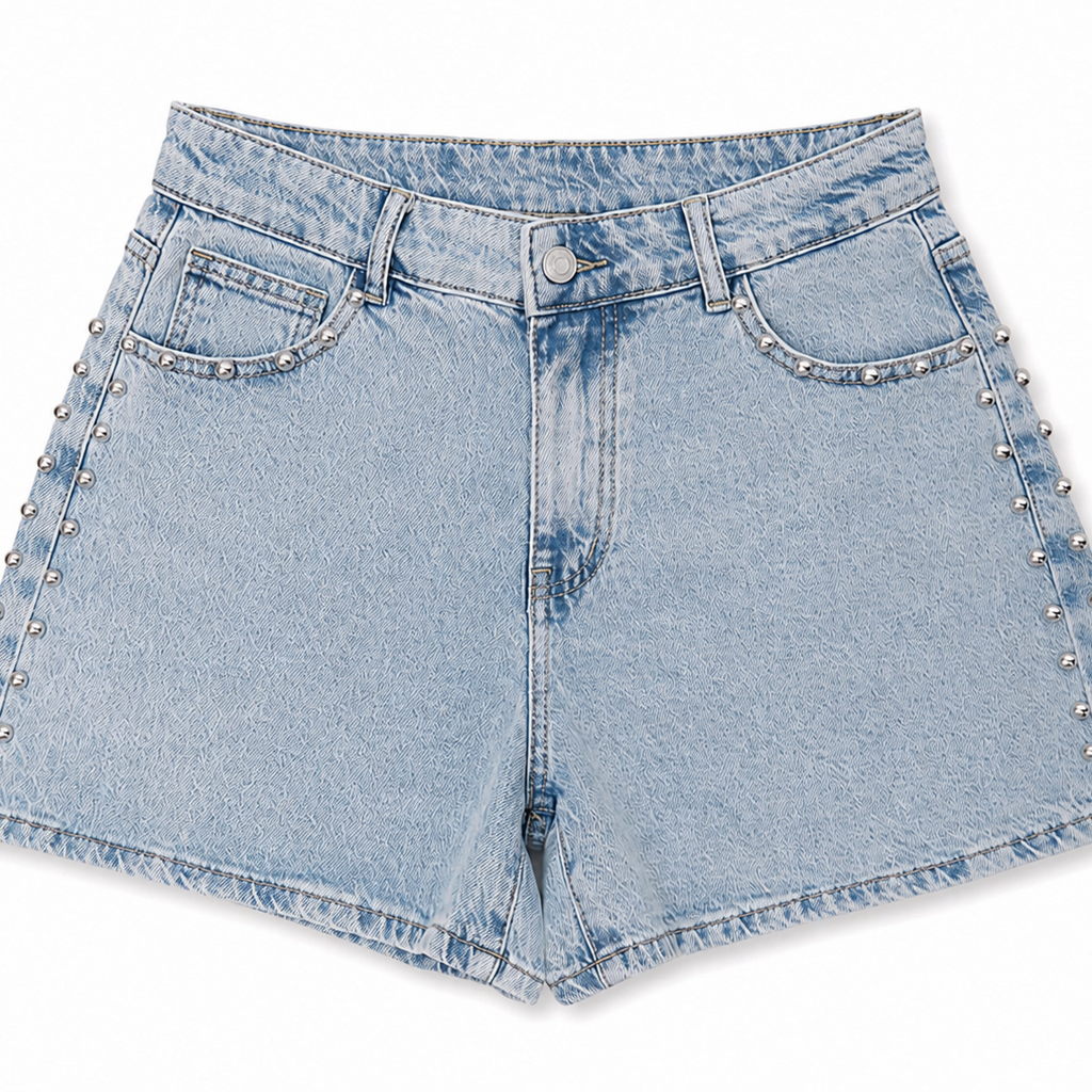 Denim shorts studs zijkant - light blue
