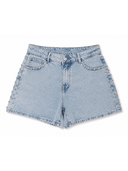Denim shorts studs zijkant - light blue