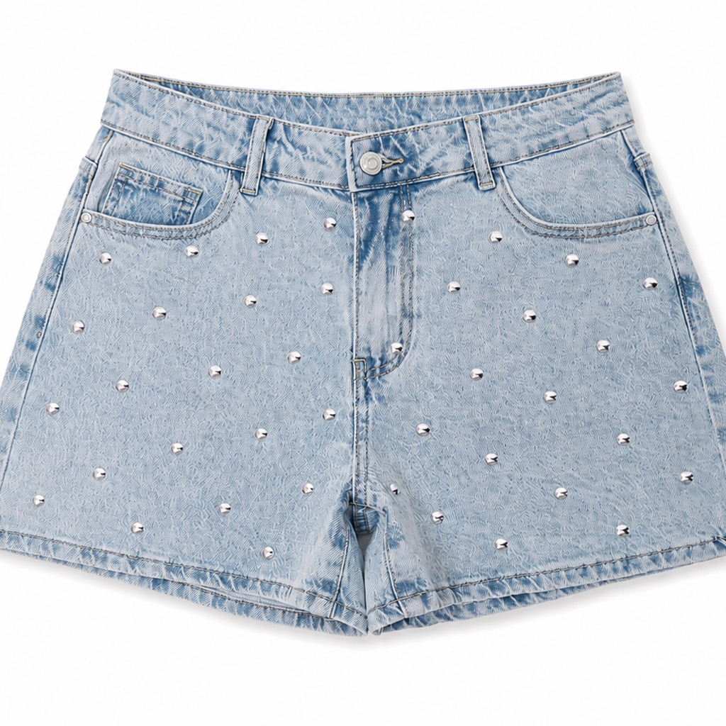 Denim shorts studs allover - light blue