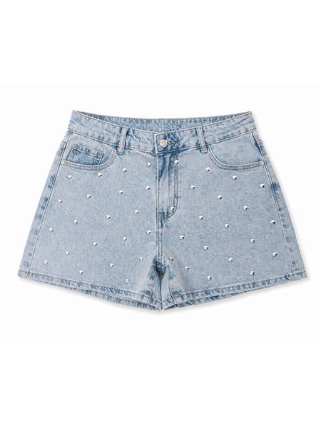 Denim shorts studs allover - light blue