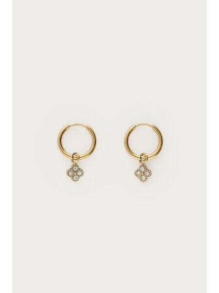 Oorbellen mini hoop strass sun MJ14607 Goud