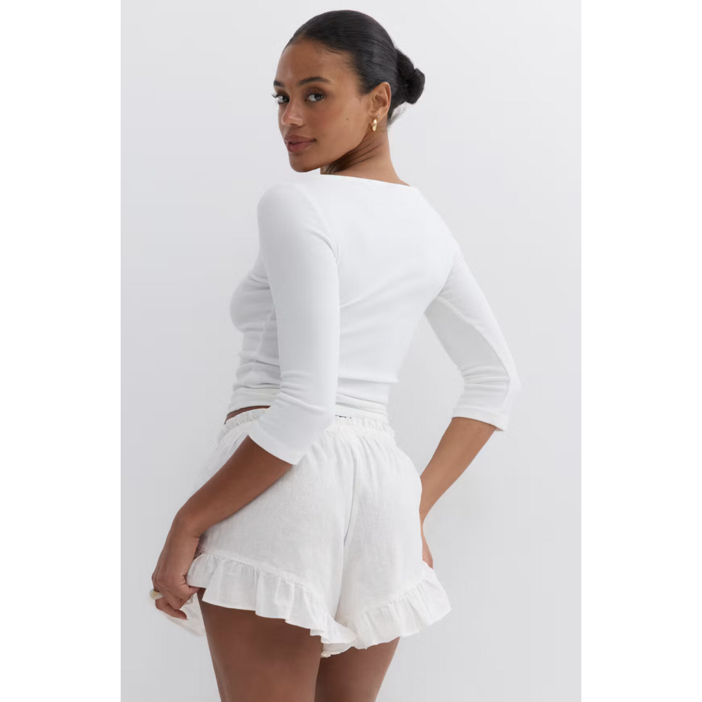 Gina Tricot Linen blend frill shorts 27805 White (1000)
