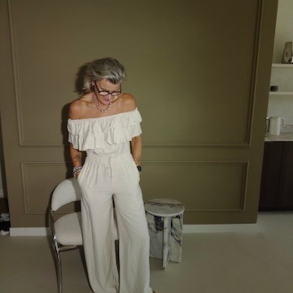 Offshoulder ruffle jumpsuit - beige