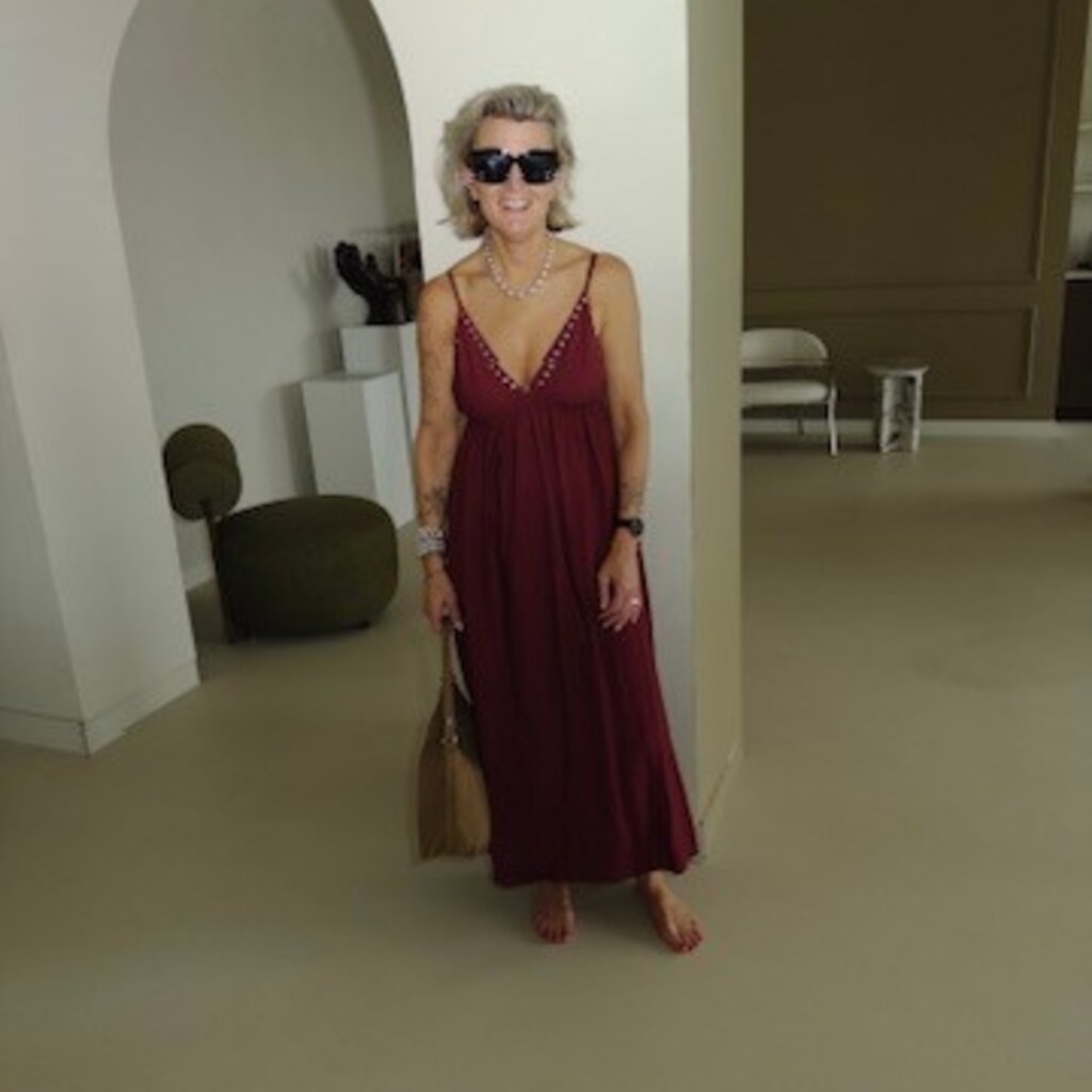 Maxi dress halter studs - bordeaux