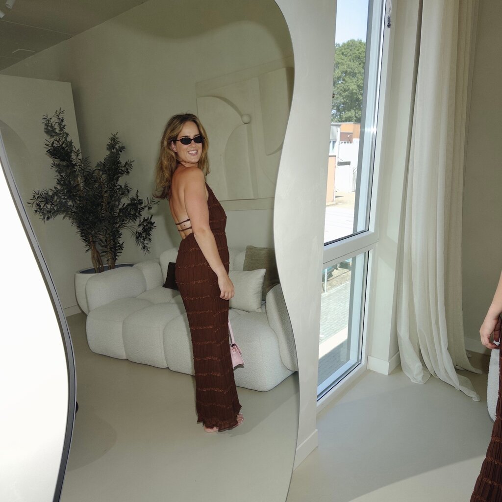 Smocked maxi dress - brown