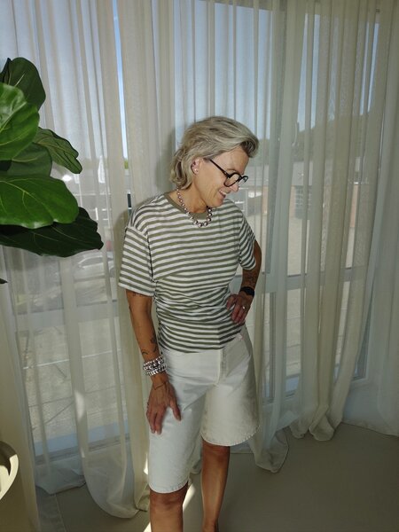 Linnen t-shirt stripes - green