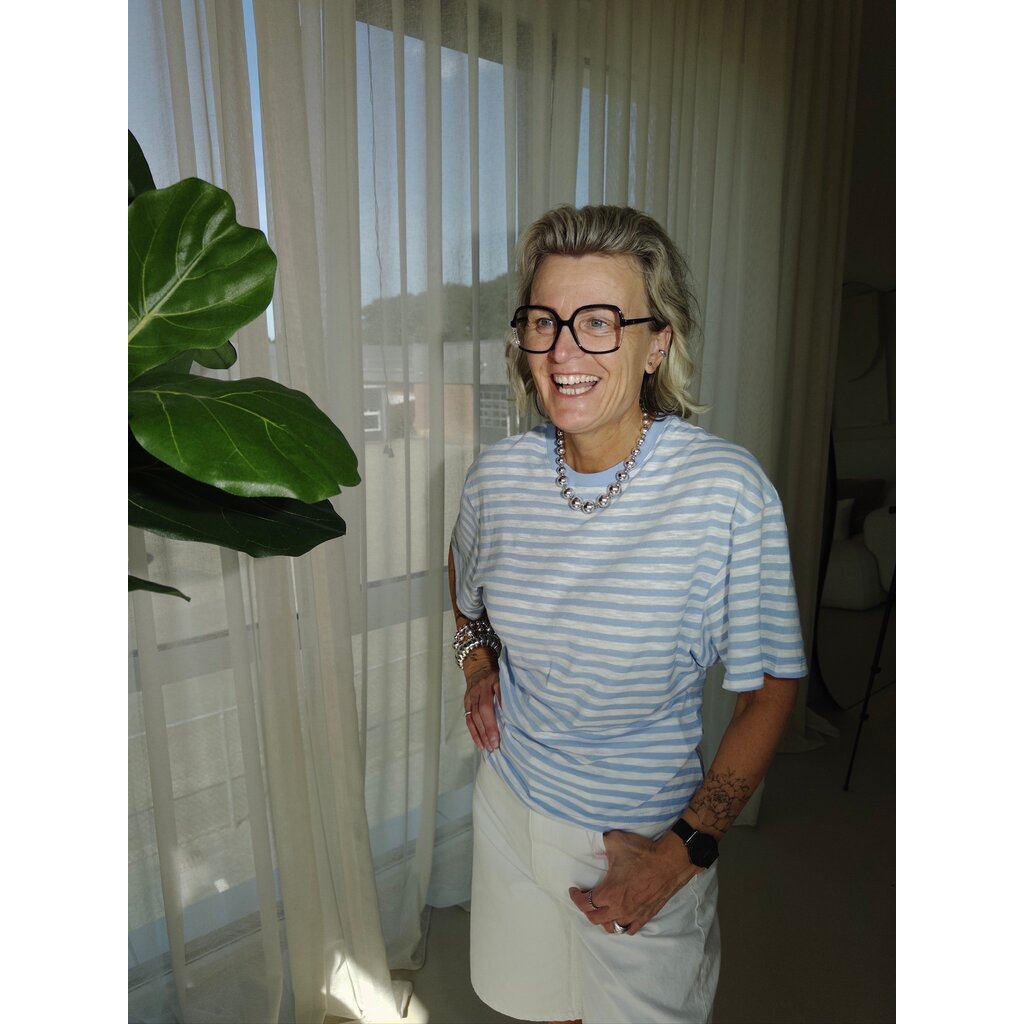 Linnen t-shirt stripes - blue