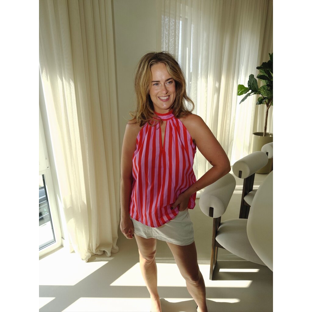 Cotton summer top stripes - pink/rood