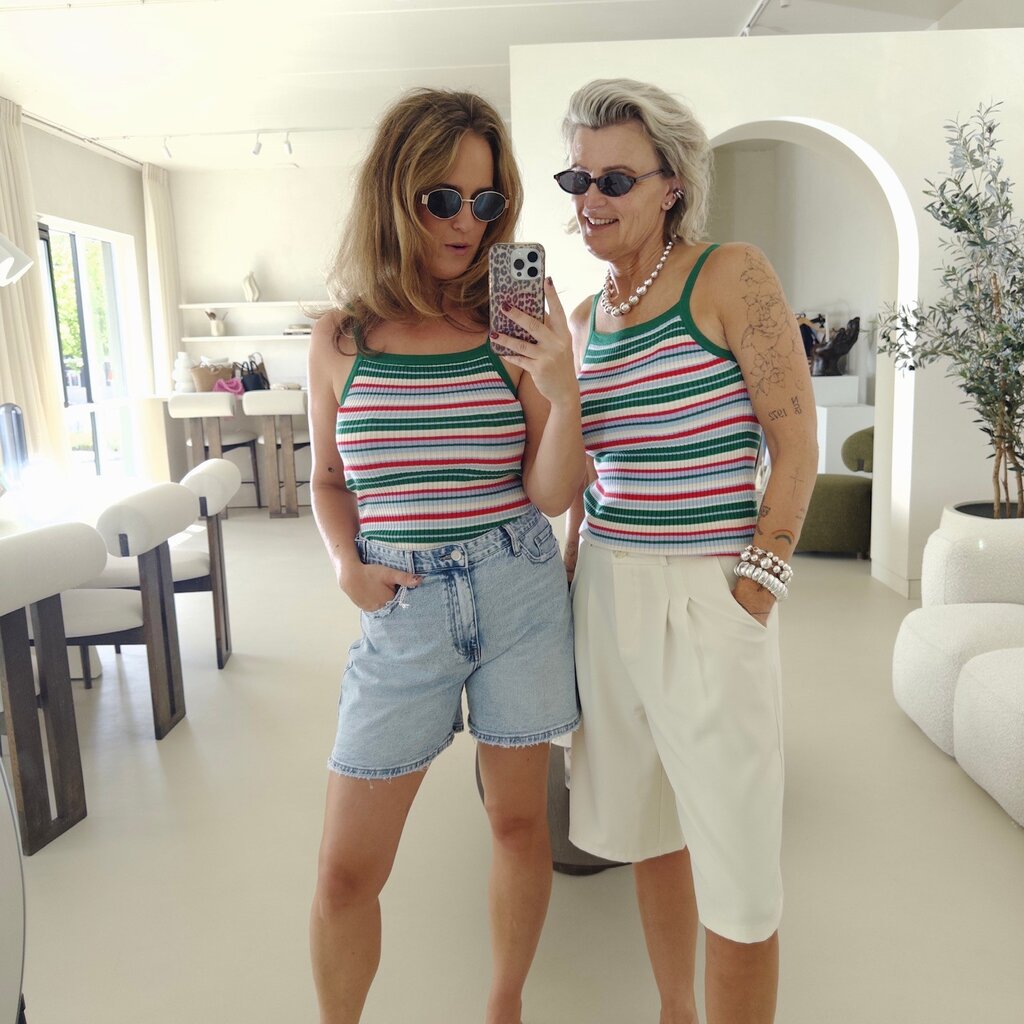 knitted tank top green stripes