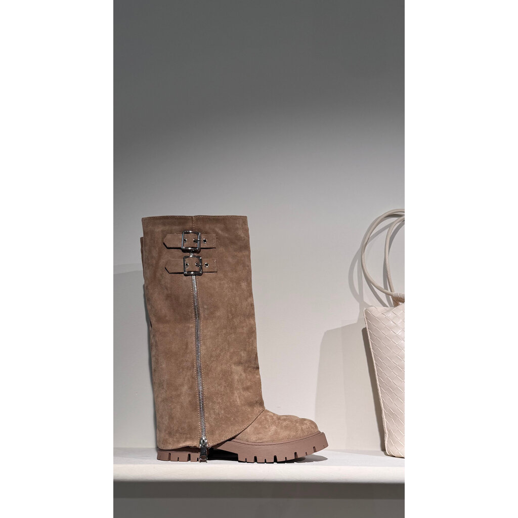 Afzaklaarzen suedine beige/zilver