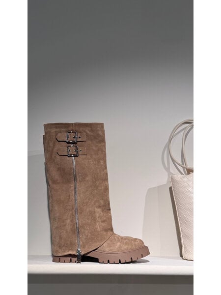 Afzaklaarzen suedine beige/zilver