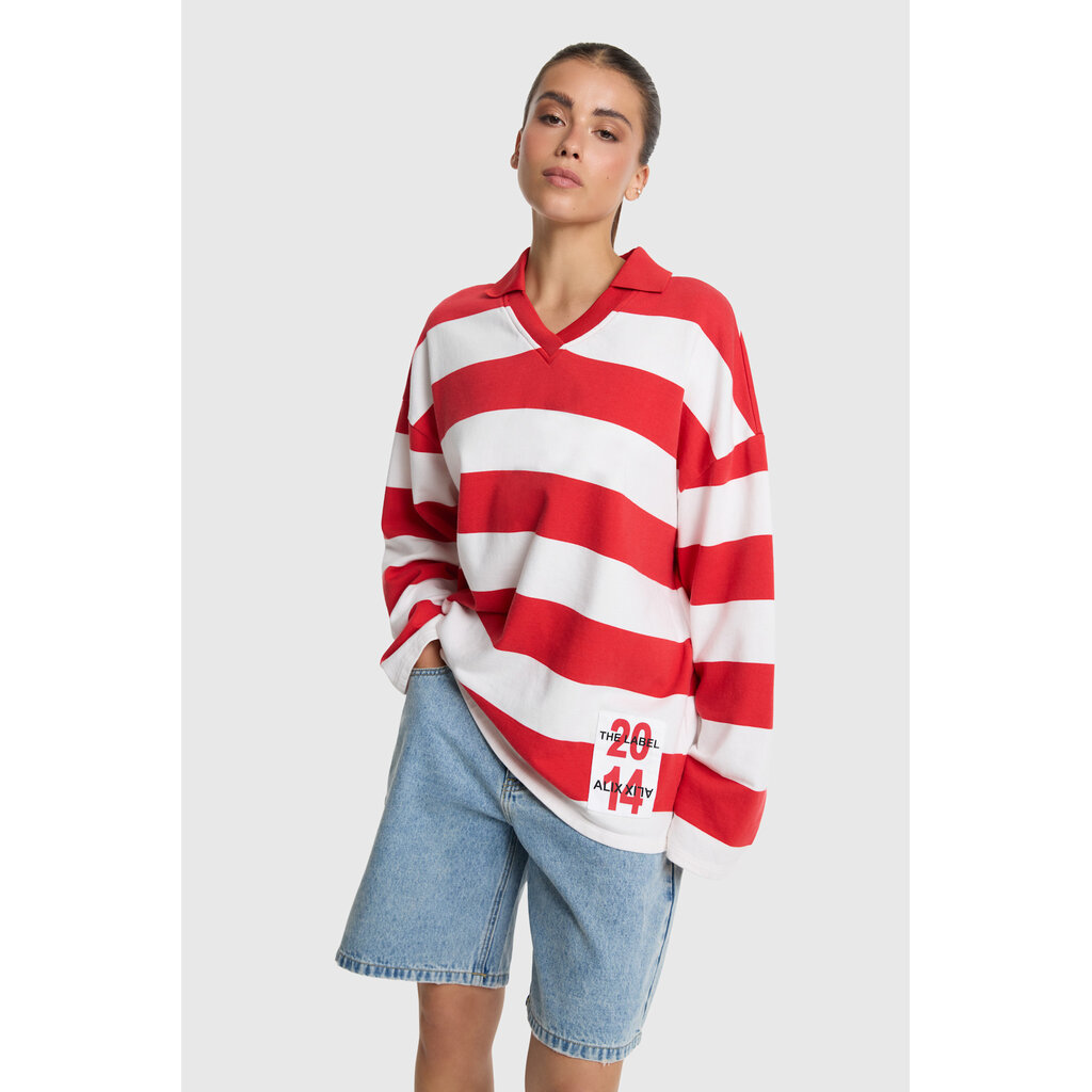 ALIX block stripe polo sweater (2607845792) spicy coral