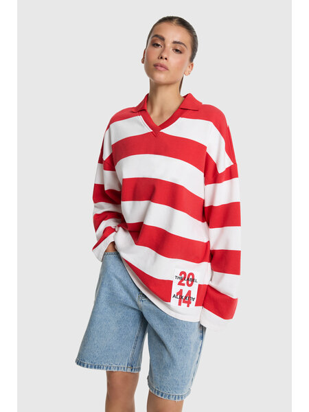 ALIX block stripe polo sweater (2607845792) spicy coral