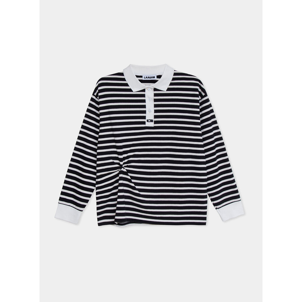 LAAGAM DUSE BLACK STRIPED LONGSLEEVE POLO T-SHIRT TS/M1013