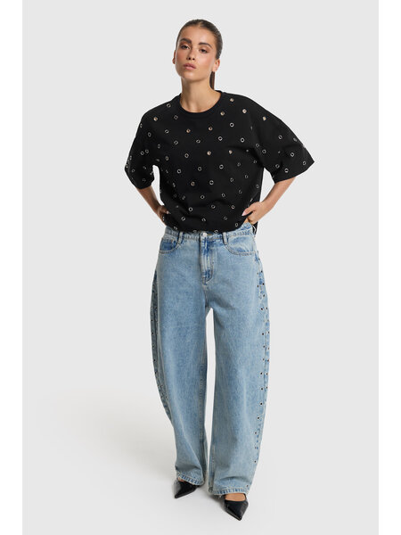 ALIX studded barrel denim pants (2606196717)