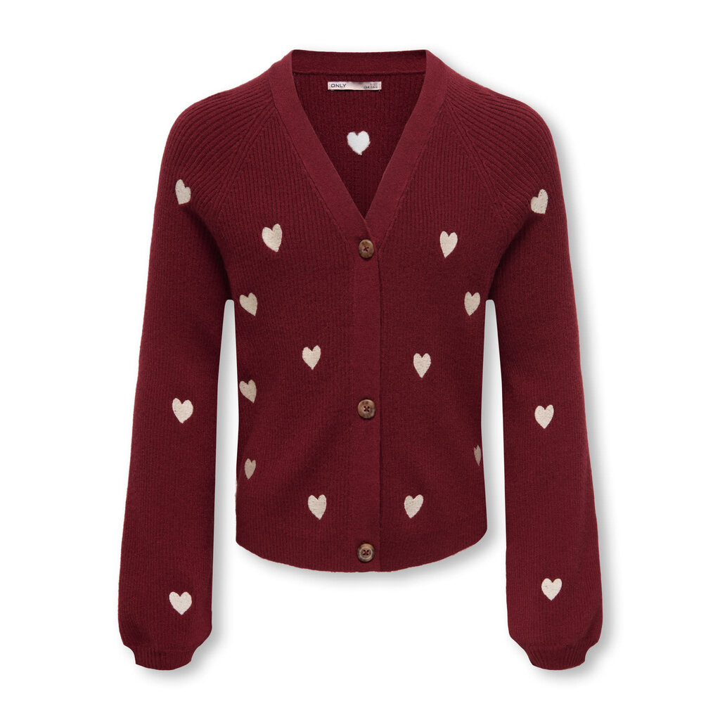 KIDS ONLY KOGDANA LIFE LS HEART VNECK CARDIGAN KNT 15341330 Cabernet EMB Tofu/Hearts