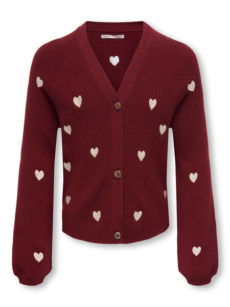 KIDS ONLY KOGDANA LIFE LS HEART VNECK CARDIGAN KNT 15341330 Cabernet EMB Tofu/Hearts